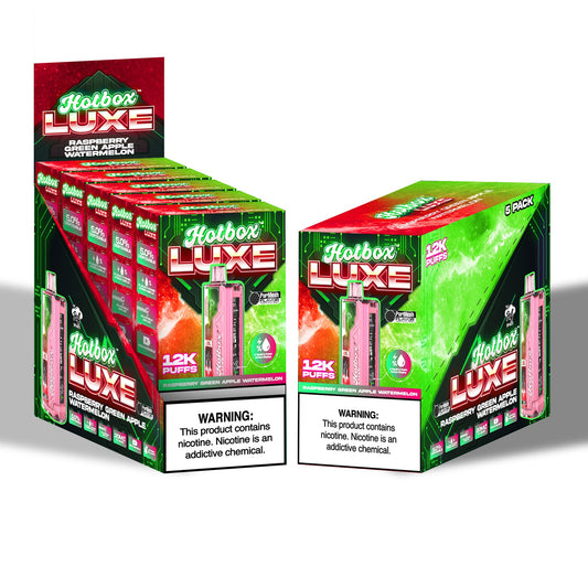 Hotbox LUXE 12k Puffs - Raspberry Green Apple Watermelon | Display Pack of 5